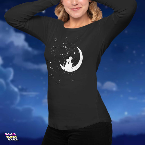 Moonlight Cat Love Long Sleeve T-Shirt