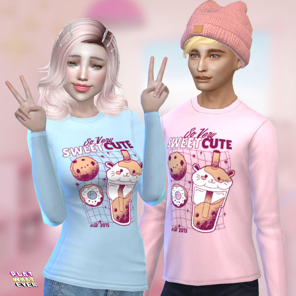 Sims 4 CC Cute Dessert Time Long Sleeve Shirt