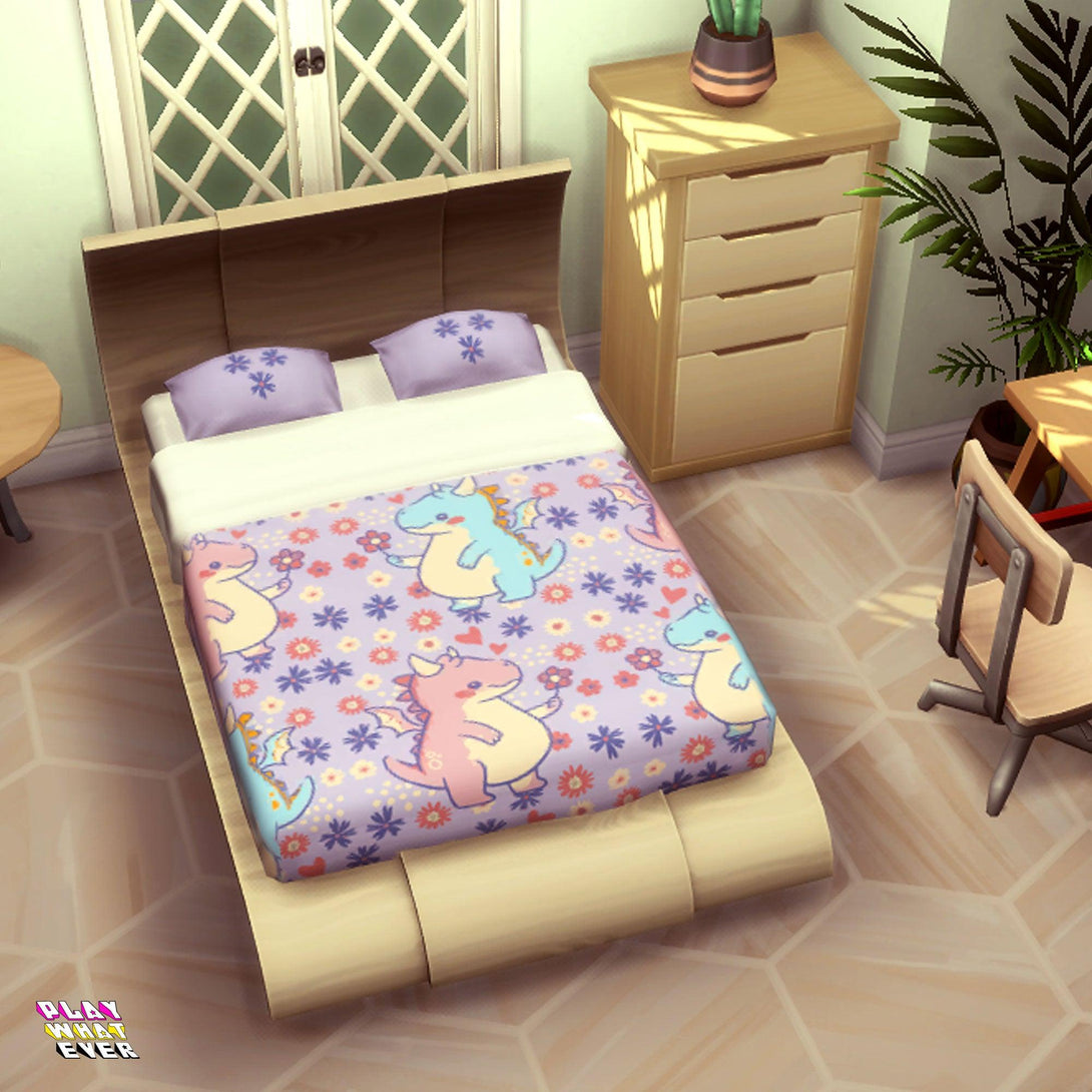 Sims 4 CC Dragon Friends Plush Blanket Bed - PlayWhatever