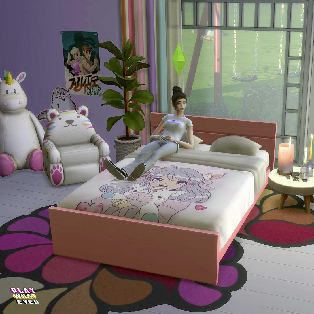 Sims 4 CC Cute Unicorn Anime Girl Bed - PlayWhatever