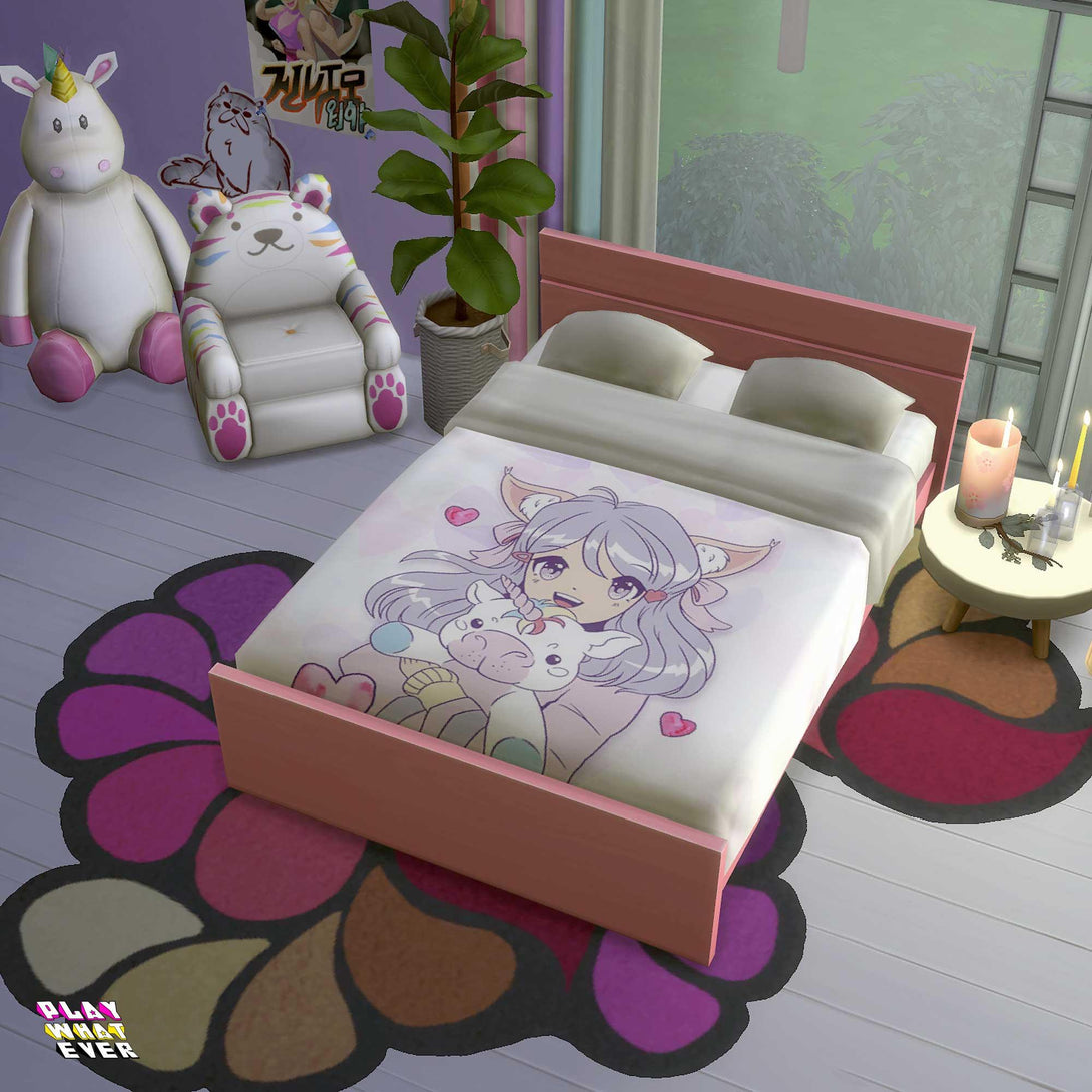 Sims 4 CC Cute Unicorn Anime Girl Bed - PlayWhatever