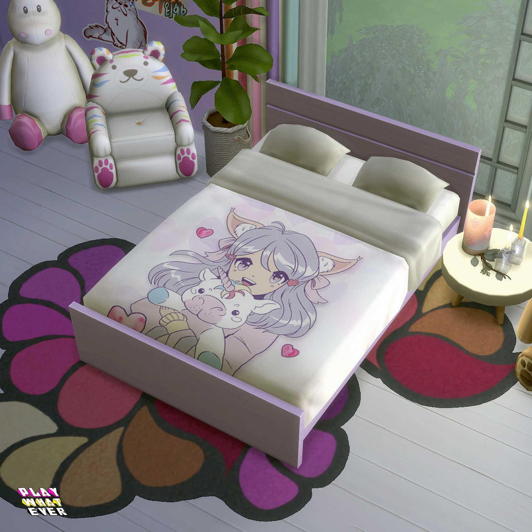 Sims 4 CC Cute Unicorn Anime Girl Bed - PlayWhatever