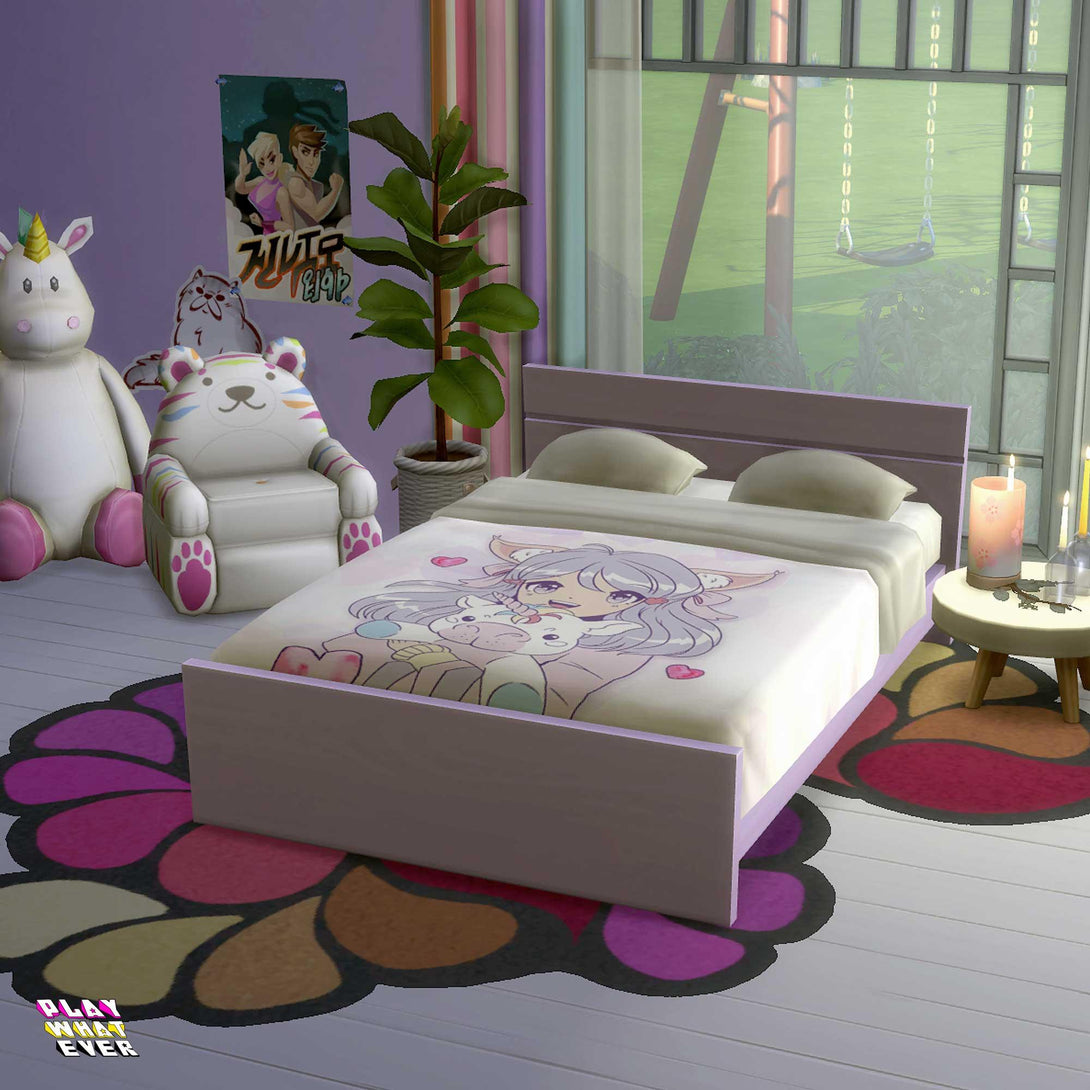 Sims 4 CC Cute Unicorn Anime Girl Bed - PlayWhatever