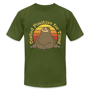 Tested Positive for Tired Funny Sloth T-Shirt - olive
