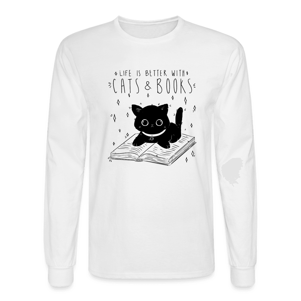 Life is Better with Cats and Books Long Sleeve T-Shirt - white