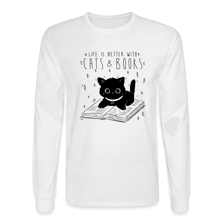 Life is Better with Cats and Books Long Sleeve T-Shirt - white