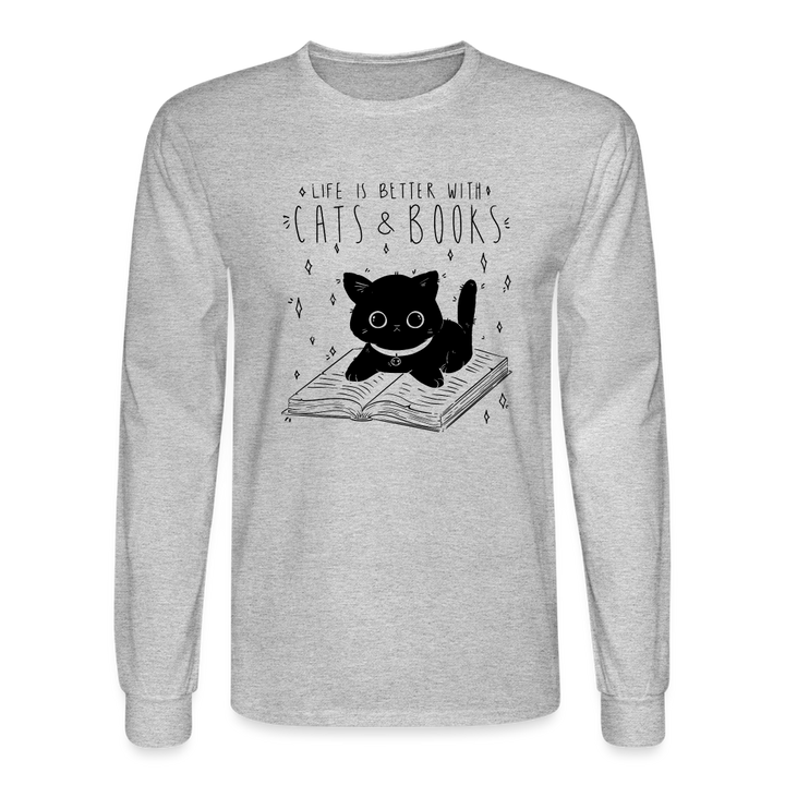 Life is Better with Cats and Books Long Sleeve T-Shirt - heather gray
