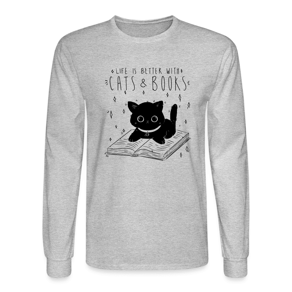 Life is Better with Cats and Books Long Sleeve T-Shirt - heather gray