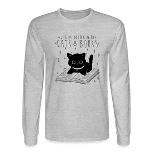 Life is Better with Cats and Books Long Sleeve T-Shirt - heather gray