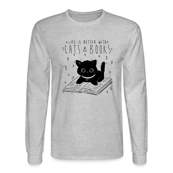 Life is Better with Cats and Books Long Sleeve T-Shirt - heather gray