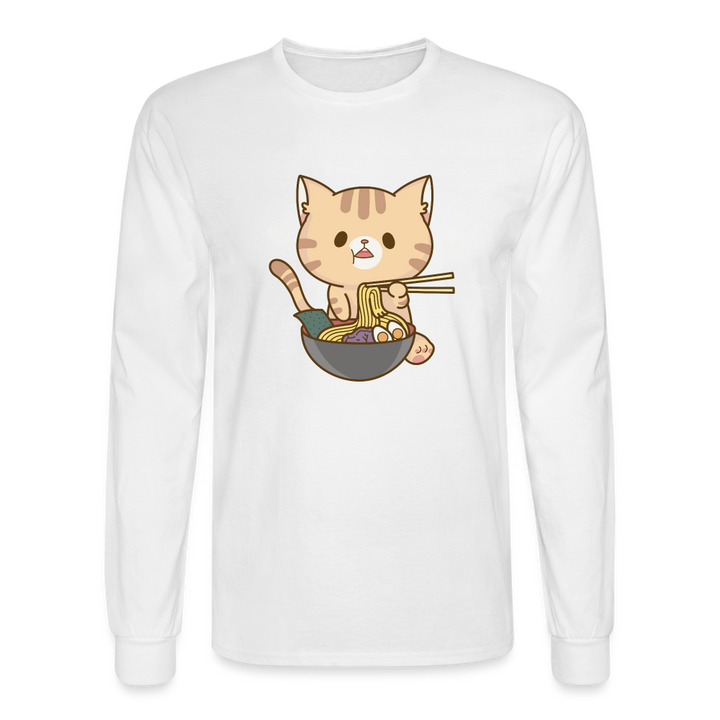 Meow Loves Ramen Long Sleeve T-Shirt - white