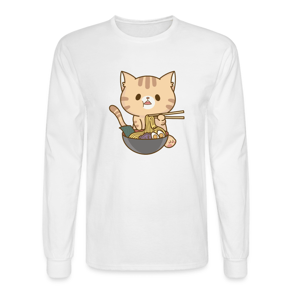 Meow Loves Ramen Long Sleeve T-Shirt - white