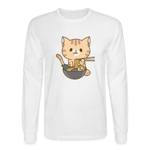 Meow Loves Ramen Long Sleeve T-Shirt - white