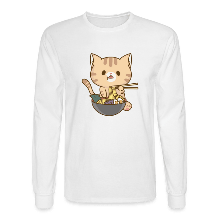 Meow Loves Ramen Long Sleeve T-Shirt - white