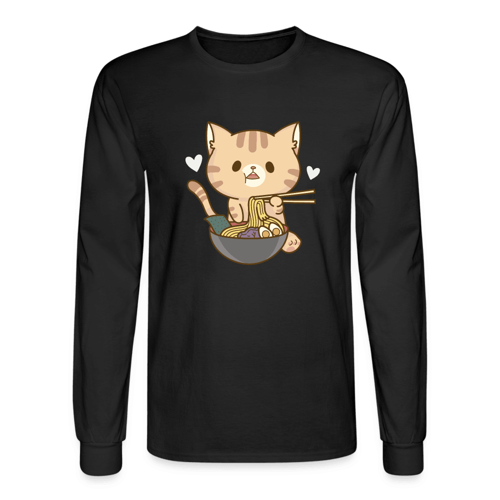 Meow Loves Ramen Long Sleeve T-Shirt - black