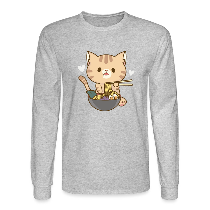 Meow Loves Ramen Long Sleeve T-Shirt - heather gray