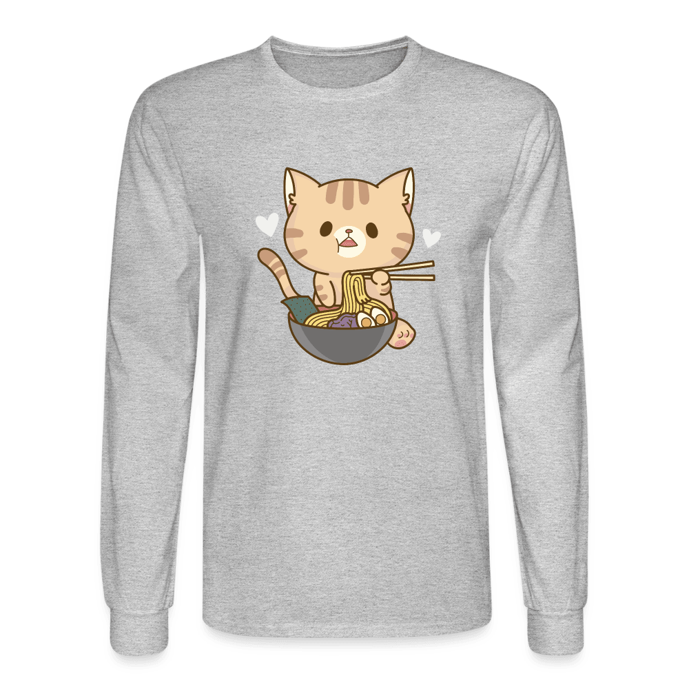 Meow Loves Ramen Long Sleeve T-Shirt - heather gray