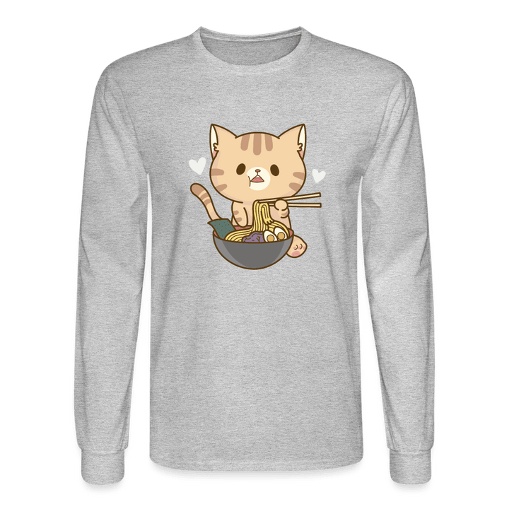Meow Loves Ramen Long Sleeve T-Shirt - heather gray