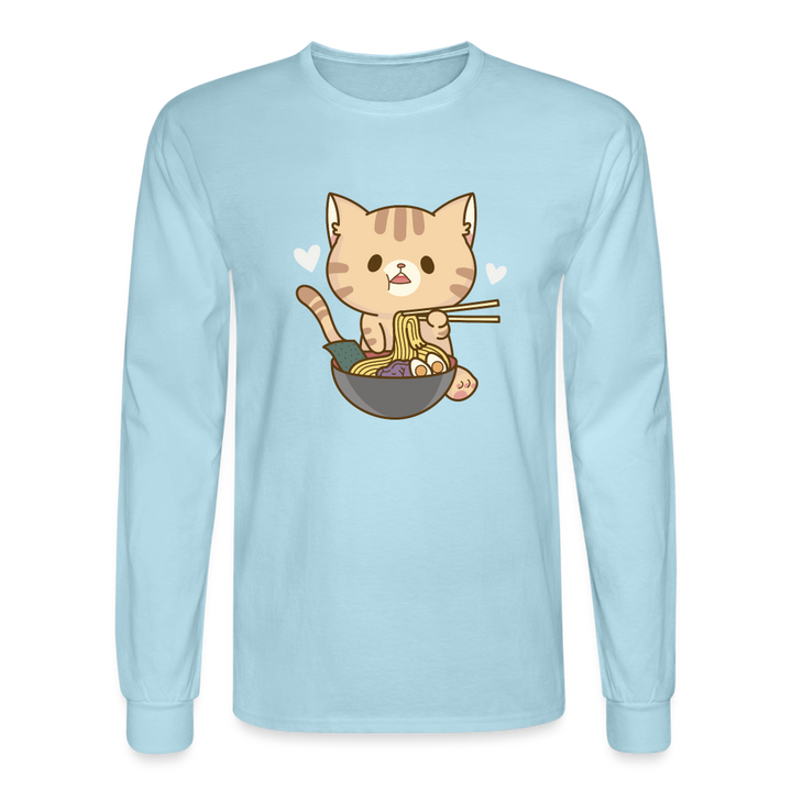 Meow Loves Ramen Long Sleeve T-Shirt - powder blue