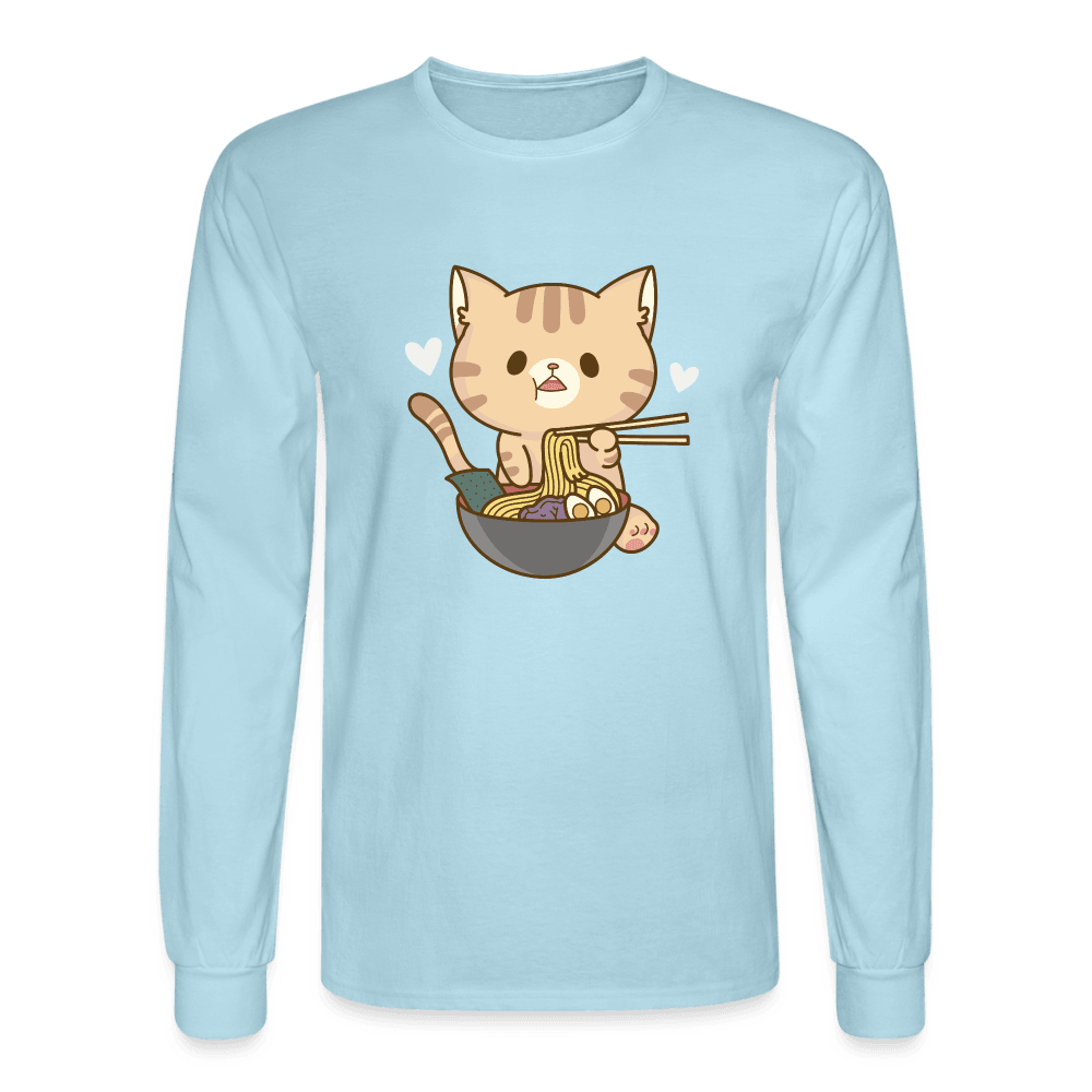 Meow Loves Ramen Long Sleeve T-Shirt - powder blue