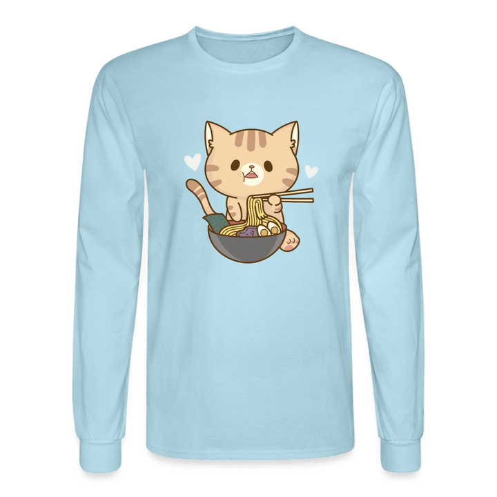 Meow Loves Ramen Long Sleeve T-Shirt - powder blue