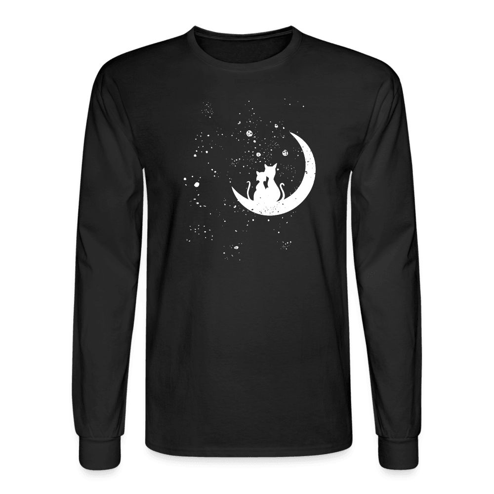 Moonlight Cat Love Long Sleeve T-Shirt - black