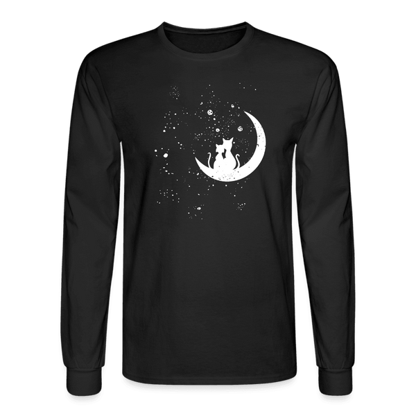 Moonlight Cat Love Long Sleeve T-Shirt - black