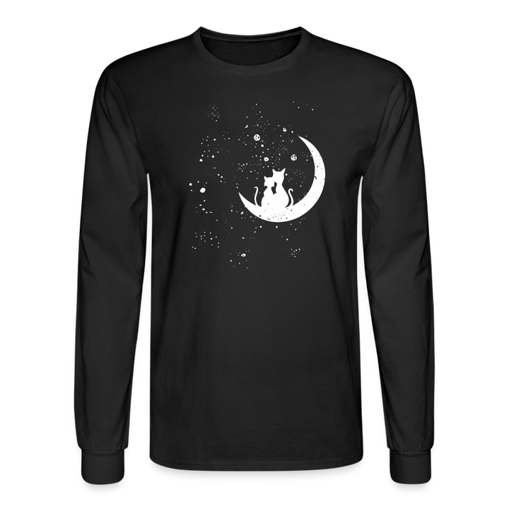 Moonlight Cat Love Long Sleeve T-Shirt - black