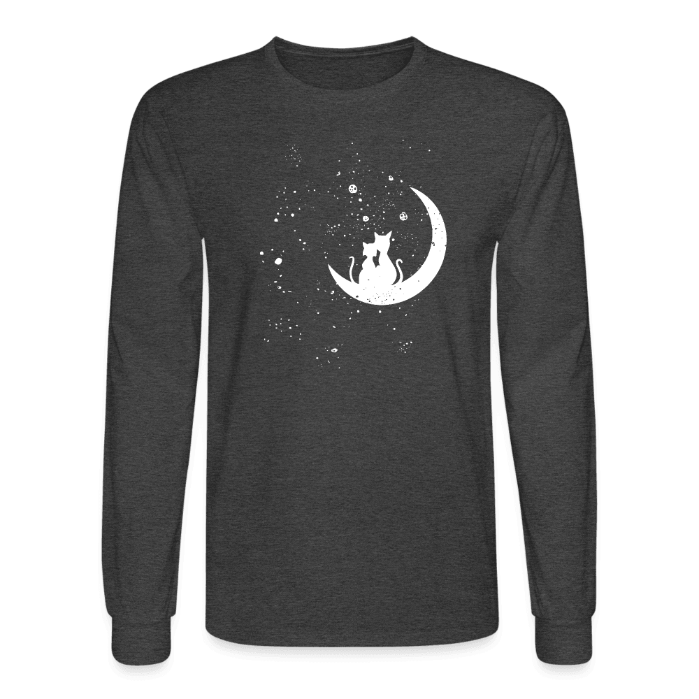 Moonlight Cat Love Long Sleeve T-Shirt - heather black