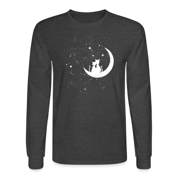Moonlight Cat Love Long Sleeve T-Shirt - heather black