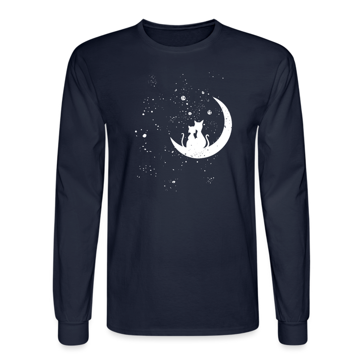 Moonlight Cat Love Long Sleeve T-Shirt - navy