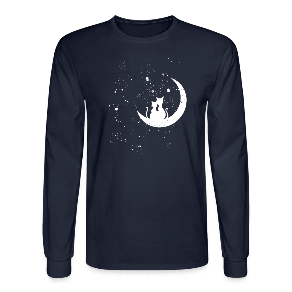 Moonlight Cat Love Long Sleeve T-Shirt - navy