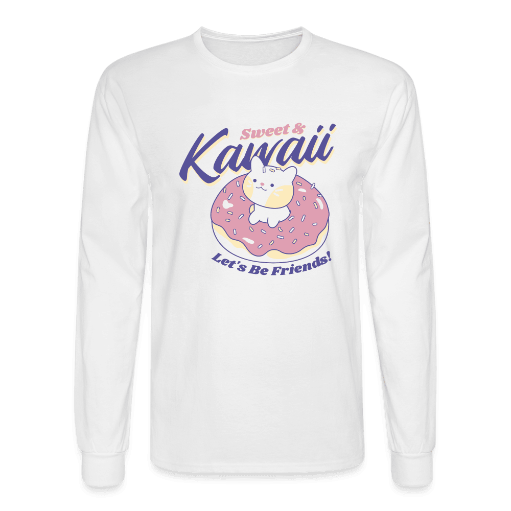 Let's Be Friends Meow Kawaii Long Sleeve T-Shirt - white