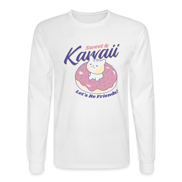 Let's Be Friends Meow Kawaii Long Sleeve T-Shirt - white