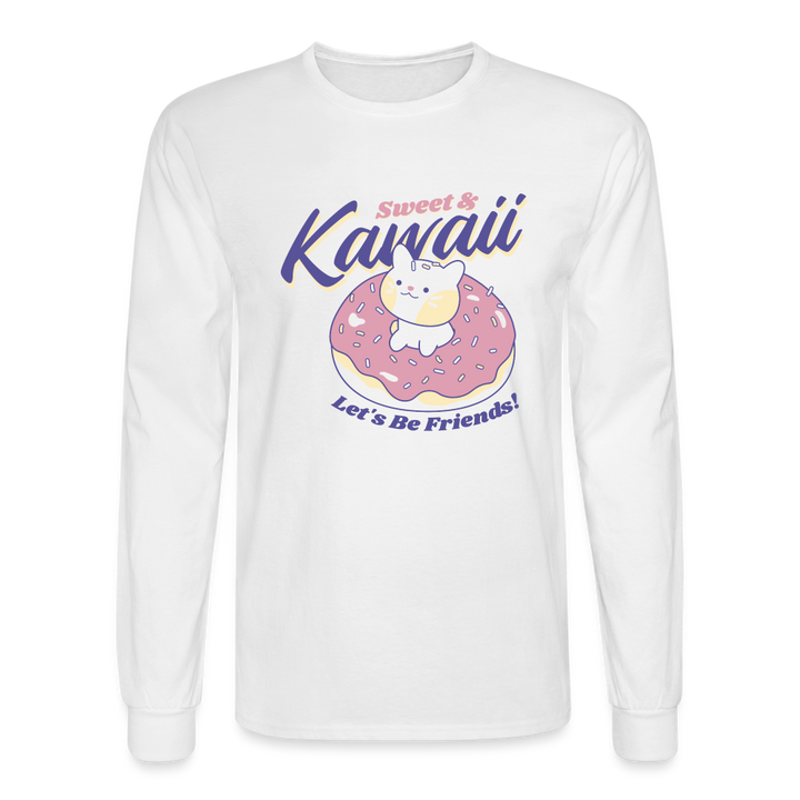Let's Be Friends Meow Kawaii Long Sleeve T-Shirt - white