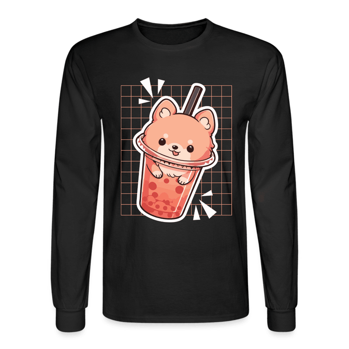 Puppy Bubble Tea Long Sleeve T-Shirt - black