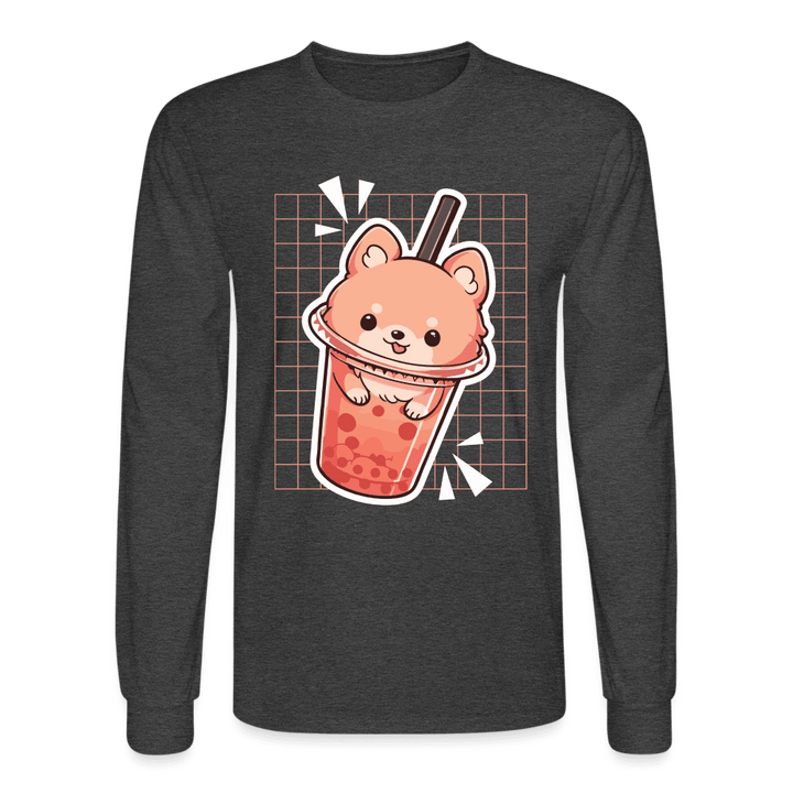 Puppy Bubble Tea Long Sleeve T-Shirt - heather black