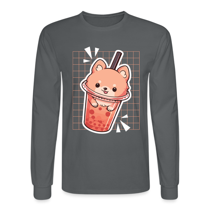 Puppy Bubble Tea Long Sleeve T-Shirt - charcoal