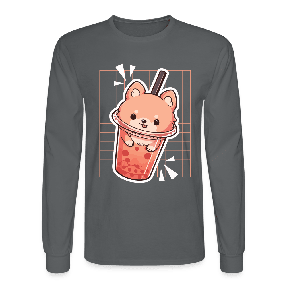 Puppy Bubble Tea Long Sleeve T-Shirt - charcoal