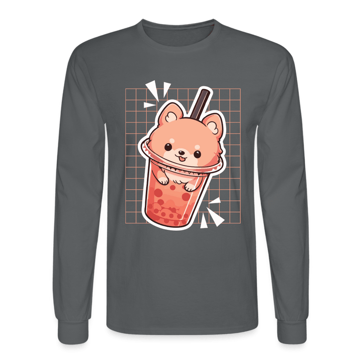 Puppy Bubble Tea Long Sleeve T-Shirt - charcoal