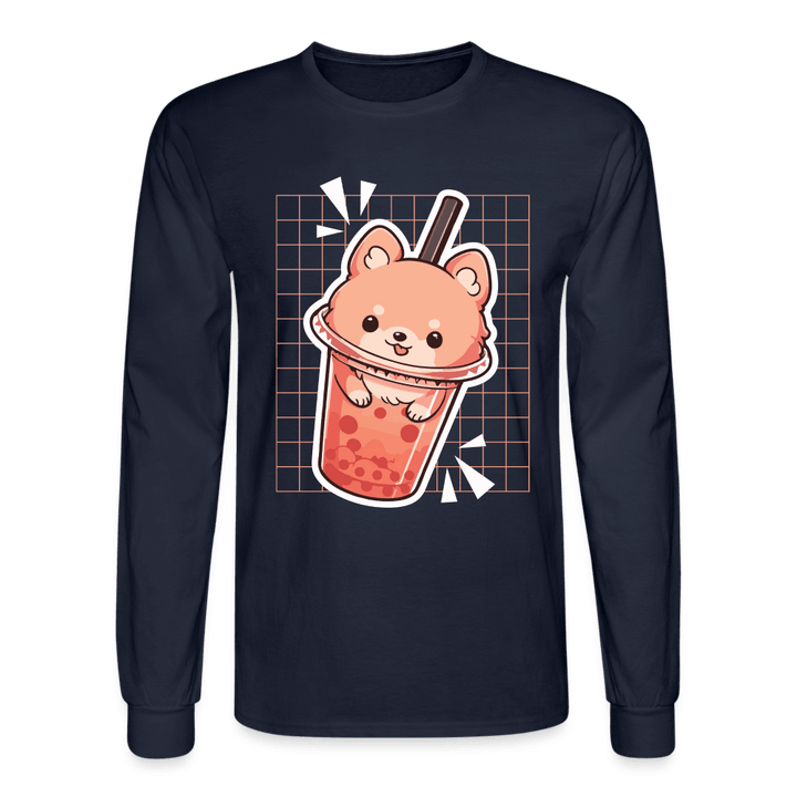 Puppy Bubble Tea Long Sleeve T-Shirt - navy