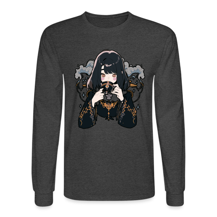 Tea is Life Anime Girl Long Sleeve T-Shirt - heather black