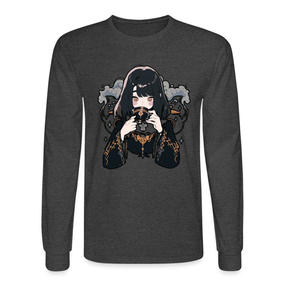 Tea is Life Anime Girl Long Sleeve T-Shirt - heather black