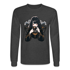 Tea is Life Anime Girl Long Sleeve T-Shirt - heather black