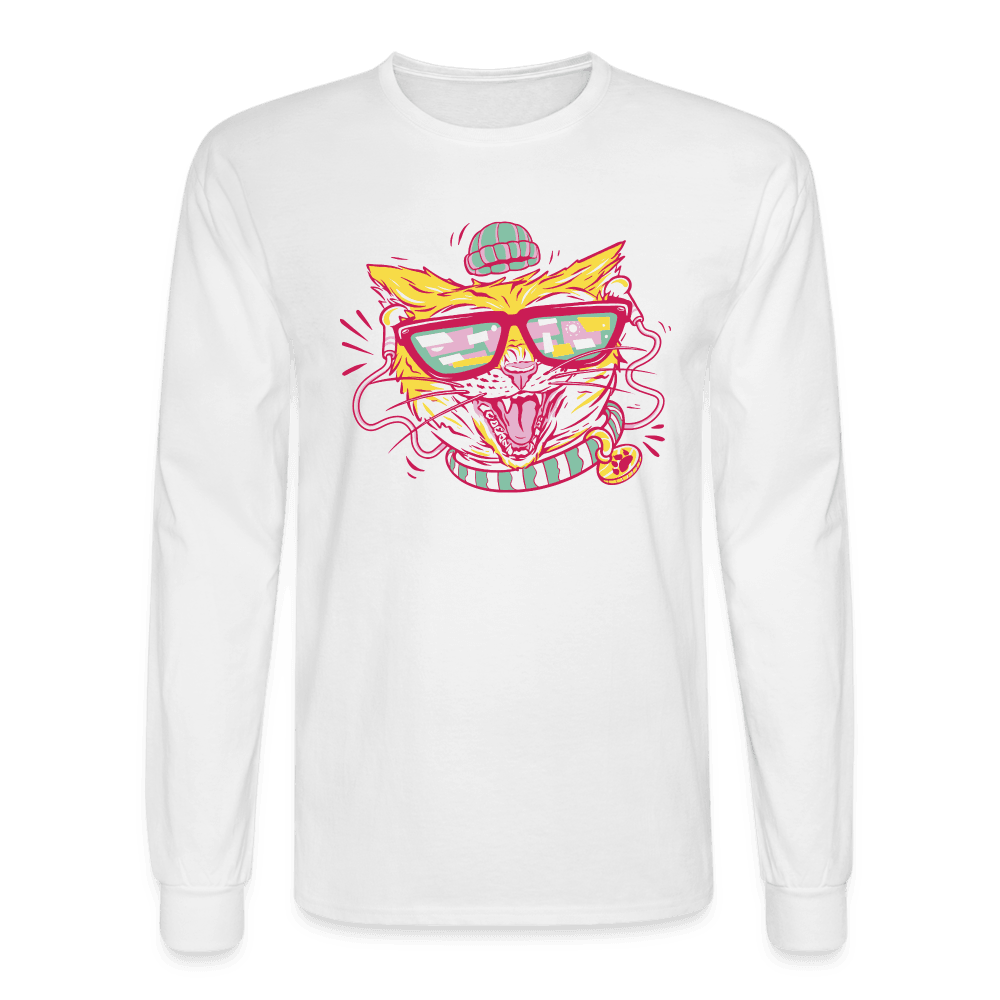 Jam Out Cool Cat Long Sleeve T-Shirt - white