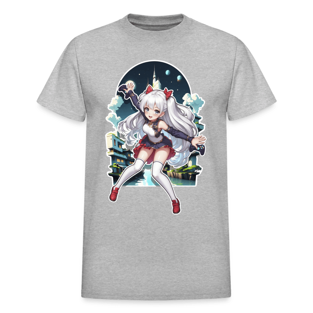 Anime Gamer Girl Magical Powerup T-Shirt - heather gray