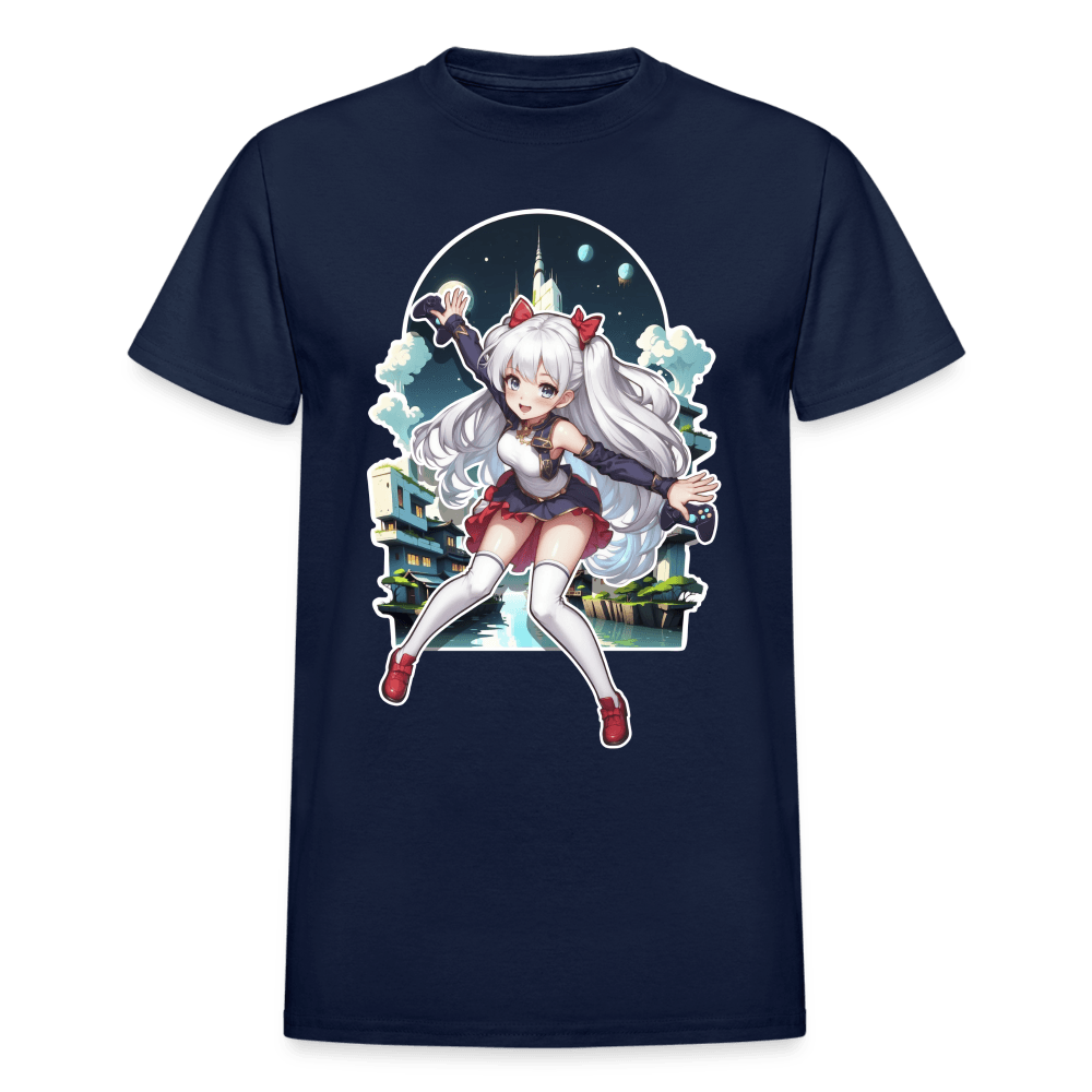 Anime Gamer Girl Magical Powerup T-Shirt - navy