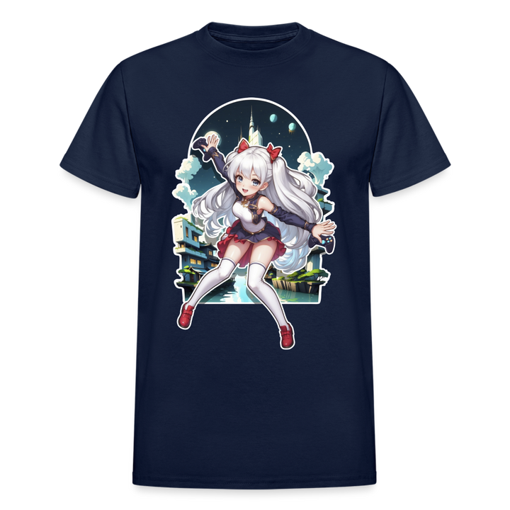 Anime Gamer Girl Magical Powerup T-Shirt - navy