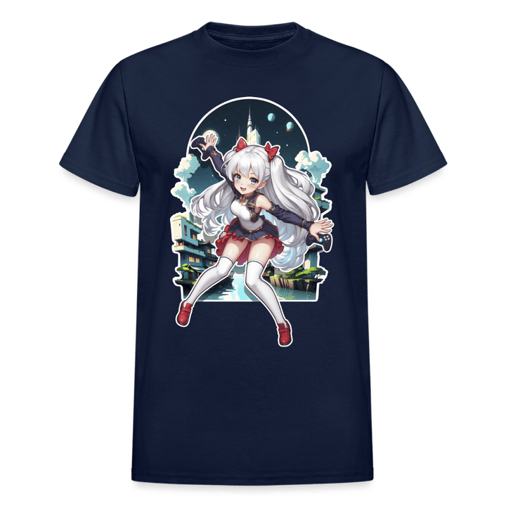 Anime Gamer Girl Magical Powerup T-Shirt - navy