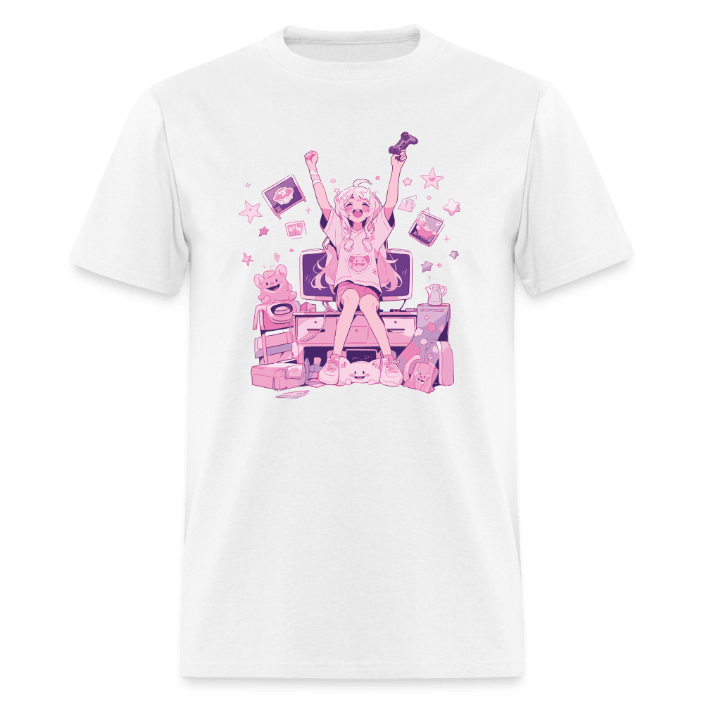 Yay! Girl Gamer Wins Pink Gaming Room T-Shirt - white